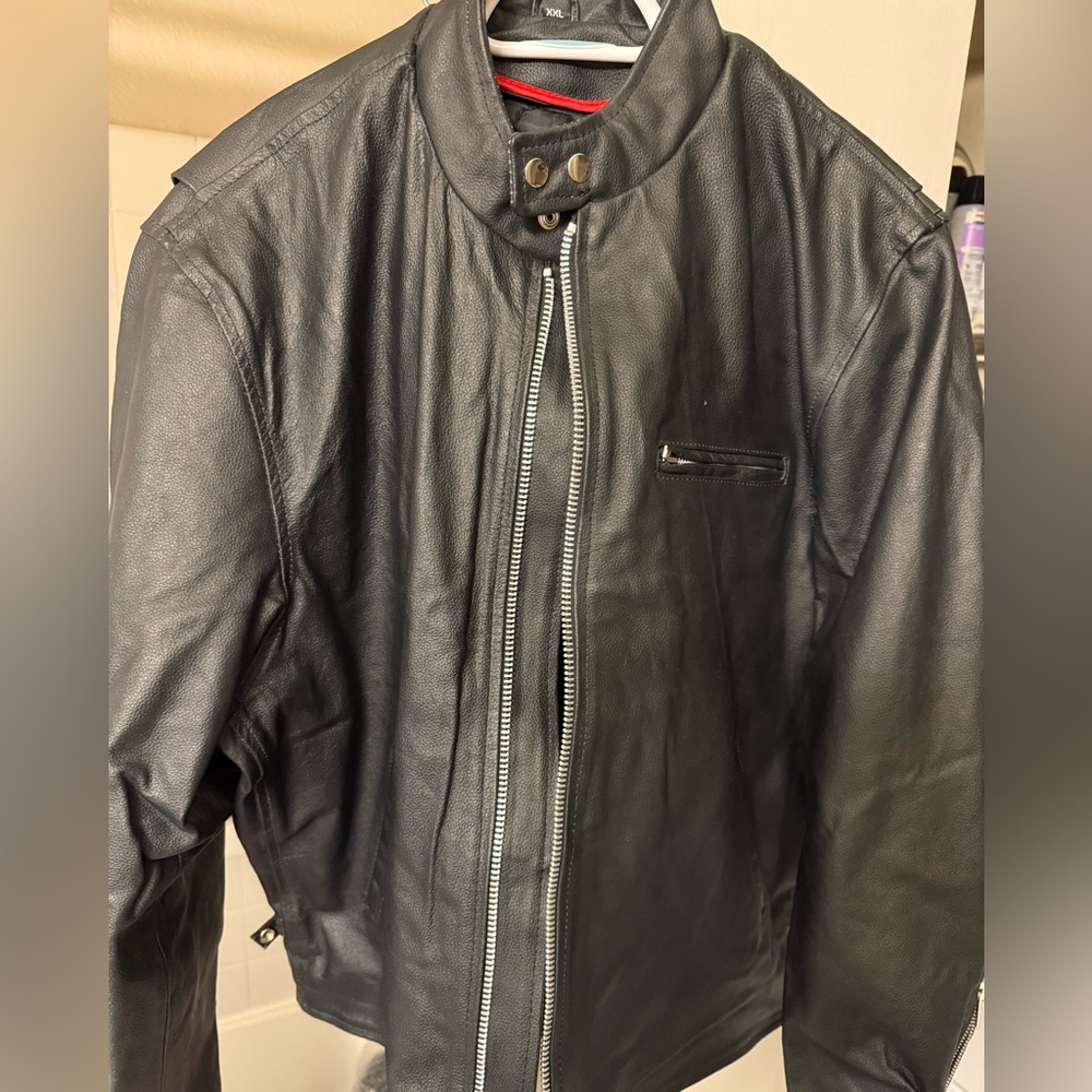 New Vintage Rebel Ryder Black Leather Biker Motorcycle Jacket